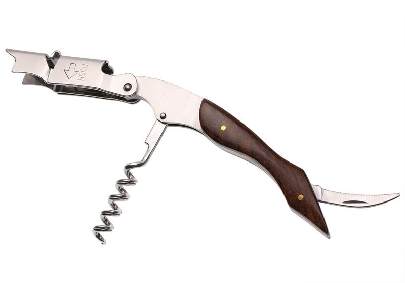 Mini Skater Professional Wine Opener Keys Natural Wood Handle Double-Hinged Stainless Steel Screw Beer Bottle Corkscrew with Leather Pouch For Bartenders Waiters Servers,1Pcs (B Style + Pouch) - Image 2